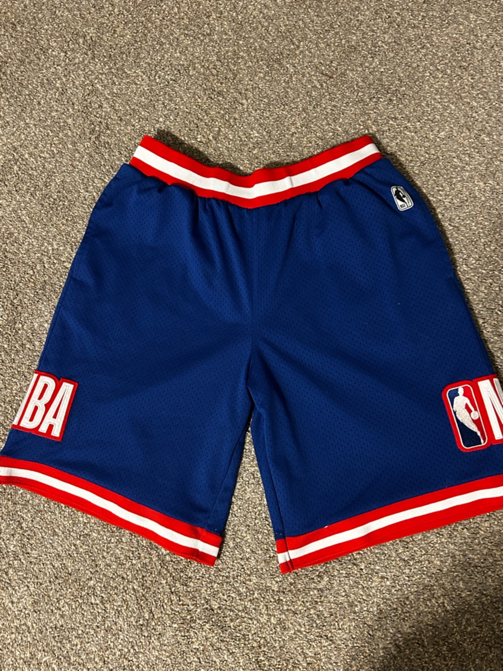 NBA Blue Athletic Basketball Shorts with Red & White Trim